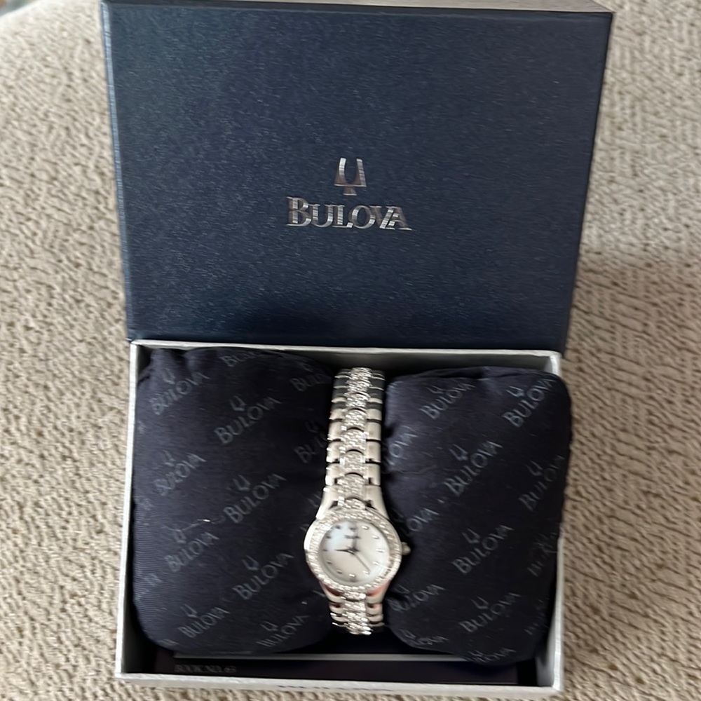 Brand new, never worn Bulova silver and diamond watch